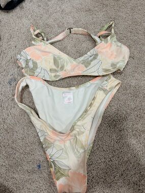 Xhilaration Peach Floral & Sage Leaf Girls Two-Piece Bikini